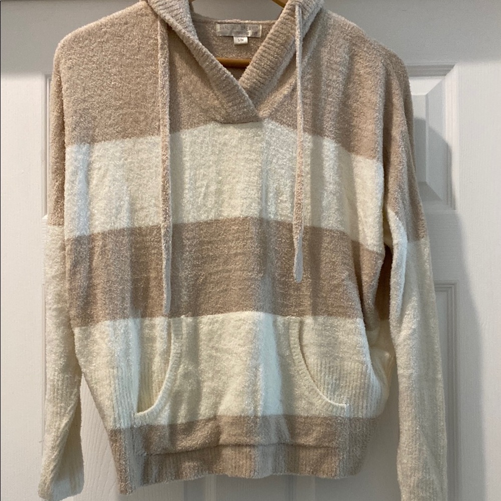 Barefoot Dreams Tan and Cream Crew Neck Sweater